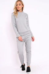 Grey Sweatshirt and Joggers Loungewear Set - Evalin