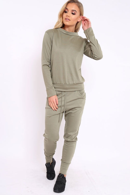 Khaki Sweatshirt and Joggers Loungewear Set - Evalin