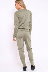 Khaki Sweatshirt and Joggers Loungewear Set - Evalin