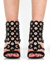 Evan Black Suede Eyelet Heel