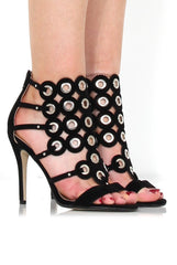 Evan Black Suede Eyelet Heel