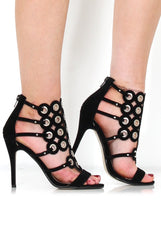 Evan Black Suede Eyelet Heel