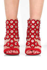 Evan Red Suede Eyelet Heel