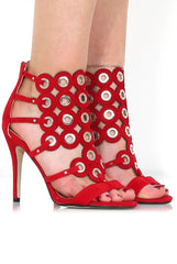 Evan Red Suede Eyelet Heel