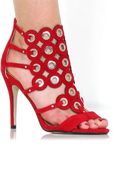 Evan Red Suede Eyelet Heel