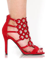 Evan Red Suede Eyelet Heel