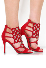 Evan Red Suede Eyelet Heel