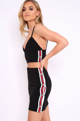 Black Sports Trim Bralet and Skirt Co-ord - Evangeline