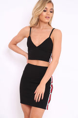 Black Sports Trim Bralet and Skirt Co-ord - Evangeline