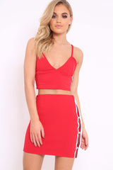 Red Sports Trim Bralet and Skirt Co-ord - Evangeline