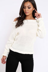 Cream Knitted Ruffle Jumper with Elasticated hems - Eve