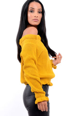 Mustard Knitted Ruffle Jumper with Elasticated hems - Eve
