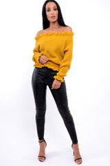 Mustard Knitted Ruffle Jumper with Elasticated hems - Eve