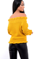 Mustard Knitted Ruffle Jumper with Elasticated hems - Eve