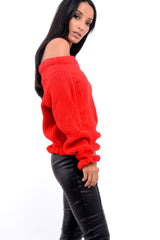 Red Knitted Ruffle Jumper with Elasticated hems - Eve
