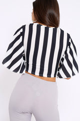 Black Striped Cut Out Tie Front Crop Top - Evelia