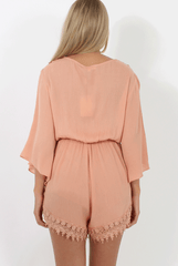 Salmon Low Cut Crochet Playsuit - Evelyn