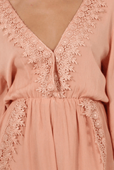 Salmon Low Cut Crochet Playsuit - Evelyn