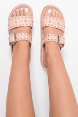 Pink Embellished Buckle Sandals - Evian