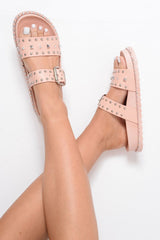 Pink Embellished Buckle Sandals - Evian