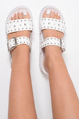 White Embellished Buckle Sandals - Evian
