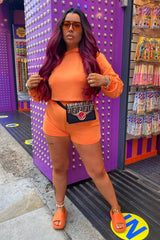 Orange Hip Cut Out Elasticated Shorts - Zaleia