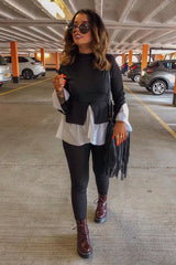 Black Ribbed Flared Shirt and Leggings Co-ord - Aafiya