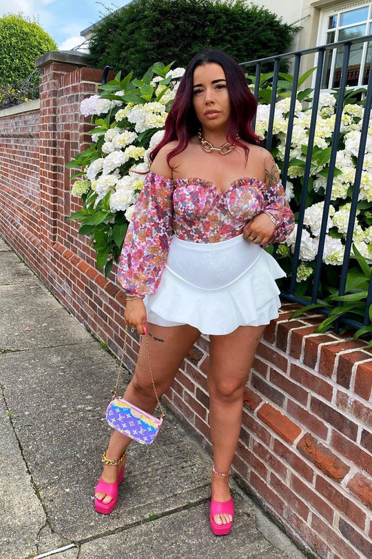 White Floral Bardot Off The Shoulder Mesh Bodysuit - Hayle