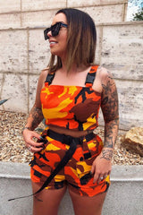 Orange Camo Buckle Crop Top and Utility Shorts Co-ord - Anabell