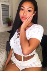 White Crochet Knit Top Shorts Co-ord - Aarini
