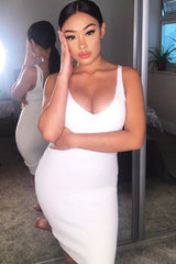 Cream Rib Knit V Neck Mini Dress - Amylia