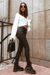 Black PU Coated Skinny Jeans - Rachell