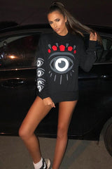 Black Eye Print Crew Neck Sweatshirt - Lynden