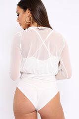 White Mesh Plunge Front Bodysuit - Eyra