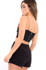 Black Floral Embroidered Co-ord - Ezmai