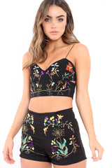 Black Floral Embroidered Co-ord - Ezmai