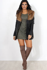 Madi Black PU Faux Fur Belted Jacket
