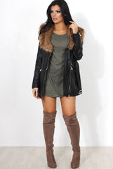 Madi Black PU Faux Fur Belted Jacket