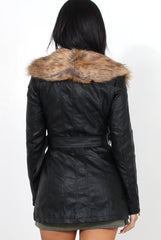 Madi Black PU Faux Fur Belted Jacket