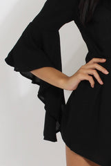 Black Bardot Cropped Bell Sleeve Playsuit - Fabiana