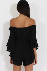 Black Bardot Cropped Bell Sleeve Playsuit - Fabiana