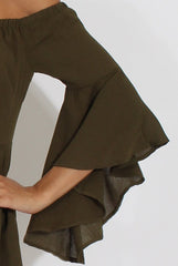 Green Bardot Cropped Bell Sleeve Playsuit - Fabiana