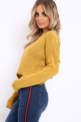 Mustard Cropped Curved Hem Jumper - Fearne