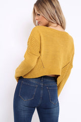 Mustard Cropped Curved Hem Jumper - Fearne