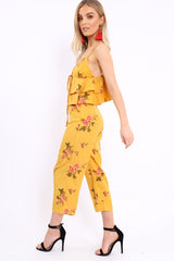 Mustard Floral Bralet and Cropped Pants Co-ord - Faria