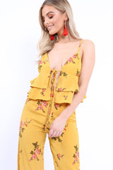 Mustard Floral Bralet and Cropped Pants Co-ord - Faria