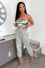 Sage Contrast Stitch Cargo Trousers - Britanny