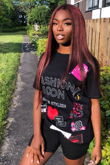 Black Fashion Icon Slogan Print T-Shirt - Raeonna