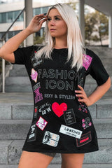 Black Fashion Icon Slogan Print T-Shirt - Raeonna