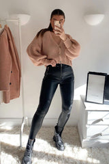 Nude Chunky Knit Button Front Cardigan - Florance